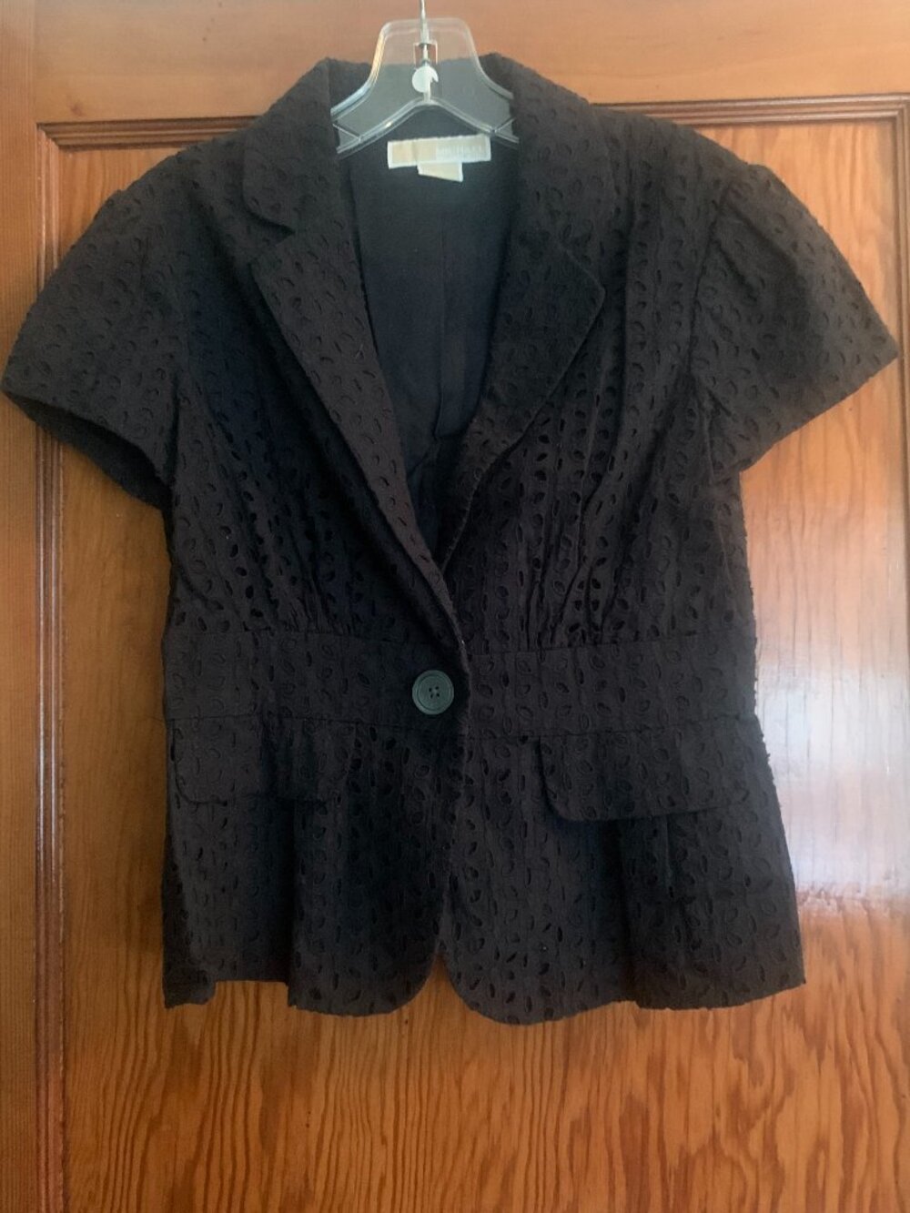 MICHAEL Michael Kors Black Eyelet Short Sleeve Single Button Blazer Jacket 6